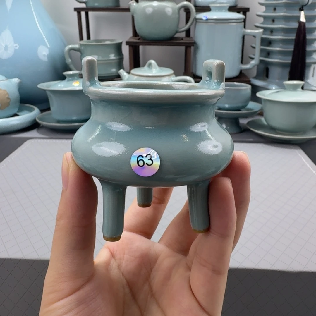 摆件微瑕汝窑仿古釉高足线香炉