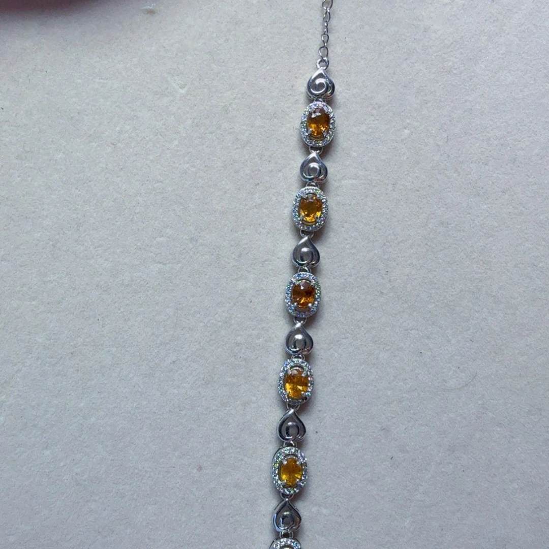 蓝宝石手链14K金镶嵌橘*橙国首质检天然黄蓝宝石手链