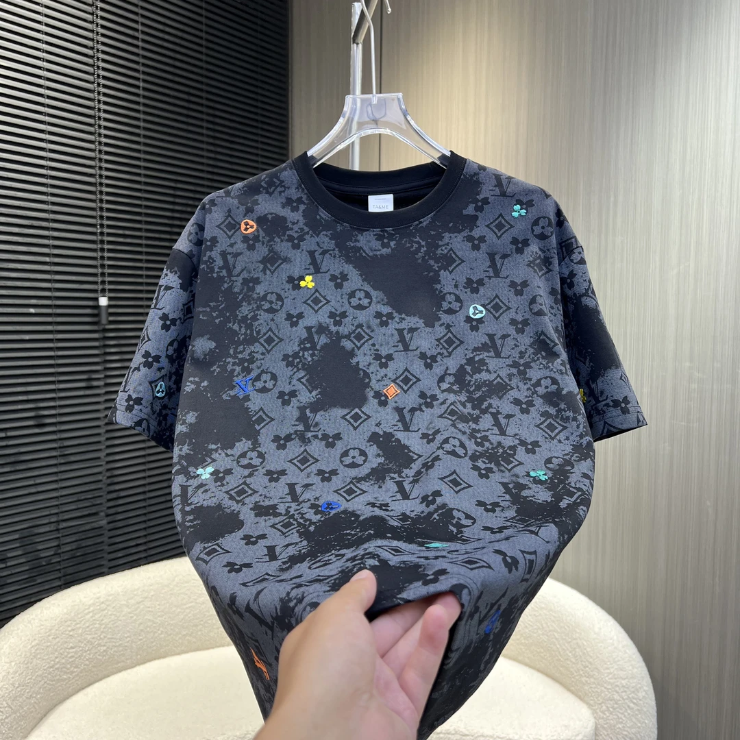 YOYMOQS花色薄款短袖夏季圆领T恤休闲扎染半袖男士T恤粉色短裤