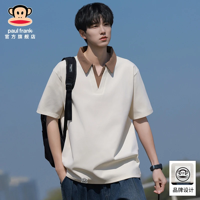 PaulFrank/大嘴猴假两件短袖POLO衫男士夏季薄款冰丝速干休闲上衣