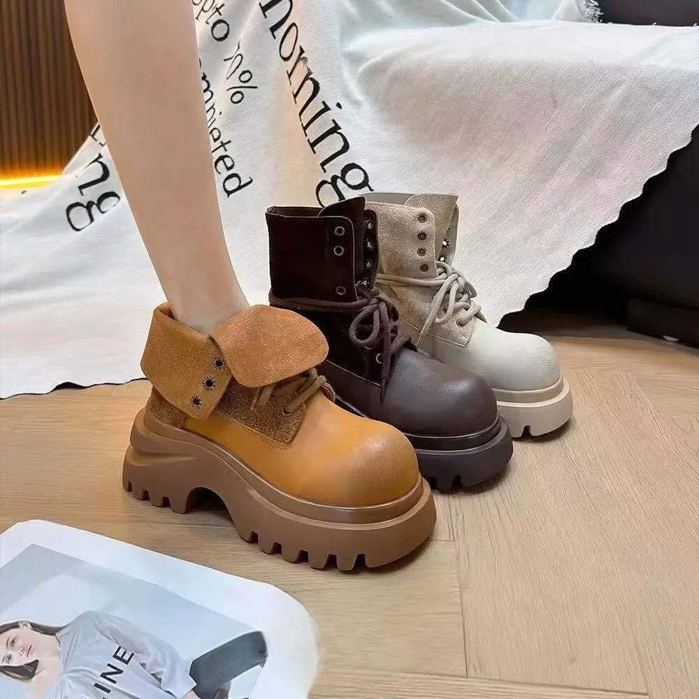 复古英伦风厚底切尔西靴大黄靴女2025秋冬新款圆头百搭短靴马丁靴