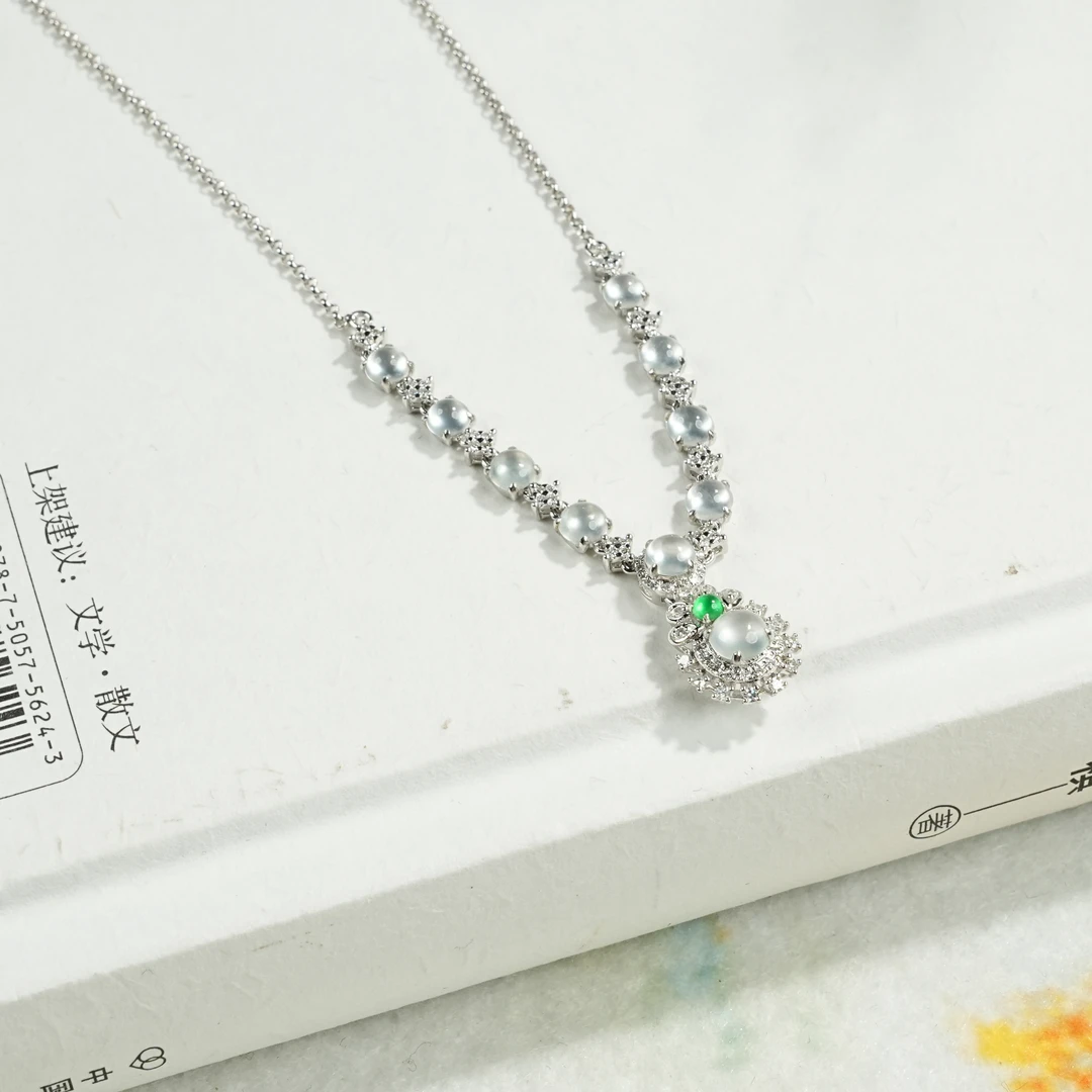 【睿泽&小池专属】18K翡翠冰种蛋面项链 2-4mm*2/43cm KT0810003