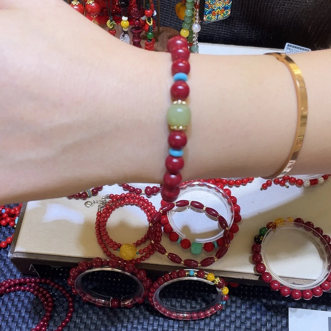 天然辰砂8mm蓝松紫金砂手串