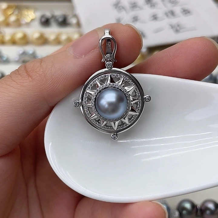 银S925镶嵌海水珍珠吊坠(不含链)