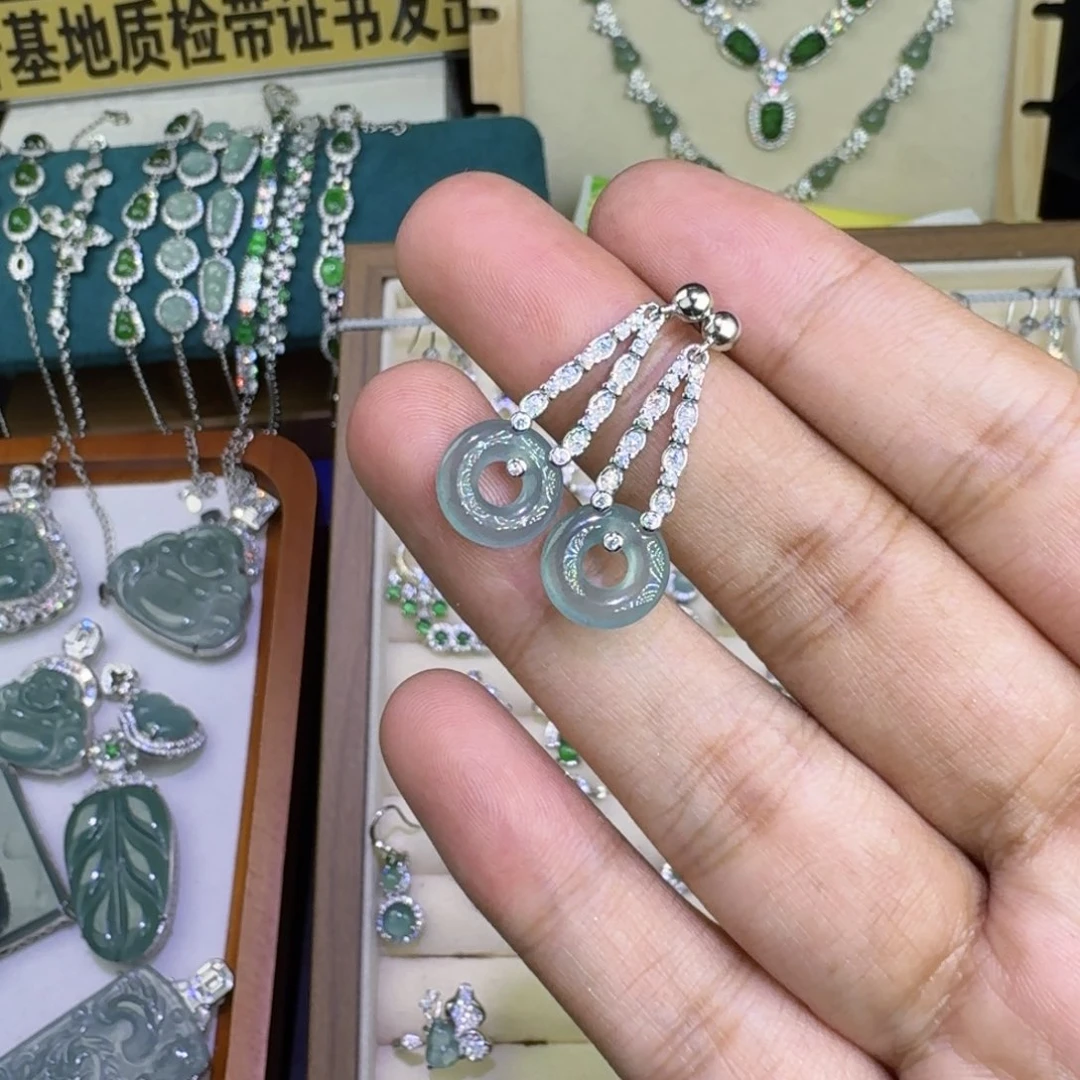 翡翠银S925镶嵌耳饰14