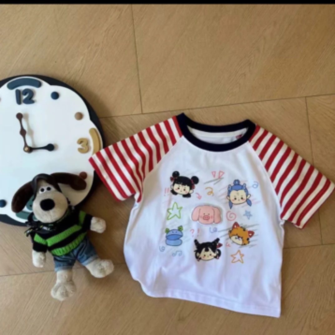 卡通短袖女男日系可爱挖掘机夏季T恤韩版童装休闲女童男童宝宝