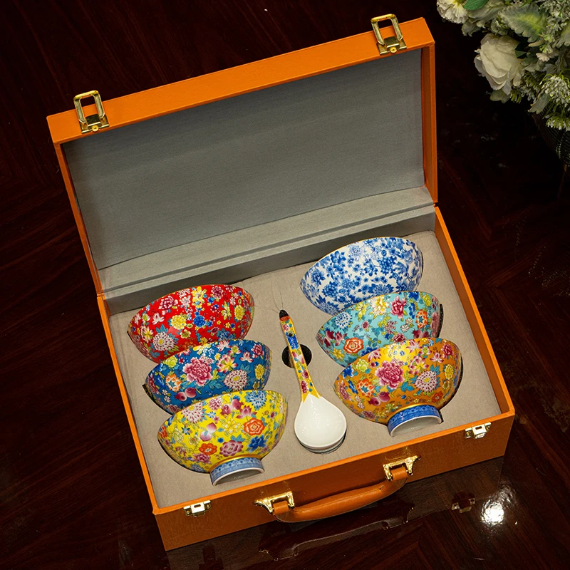 【六碗六勺】景德镇珐琅彩餐具碗勺乔迁之喜结婚送礼自用礼盒套装