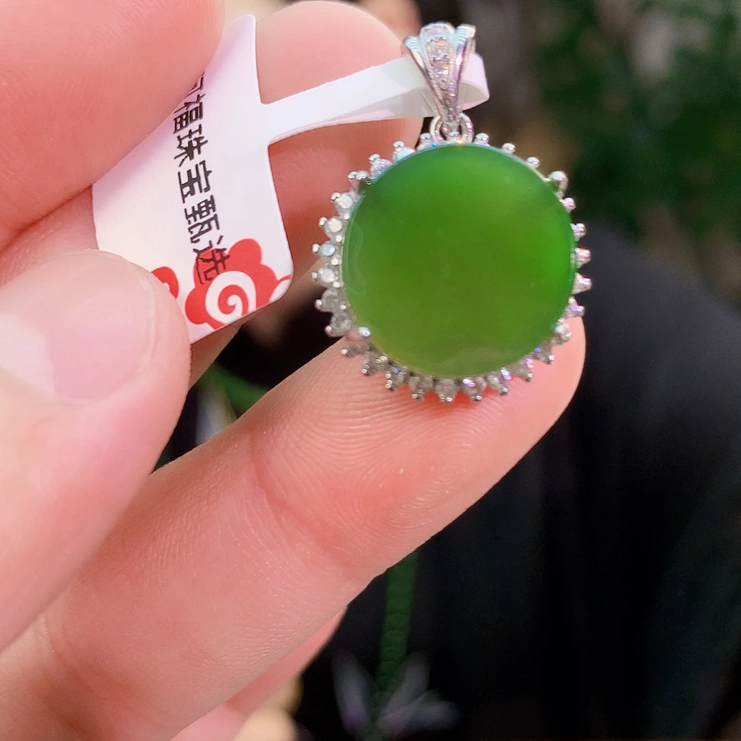 吊坠(不含链)银S925镶嵌和田玉（碧玉）吊坠