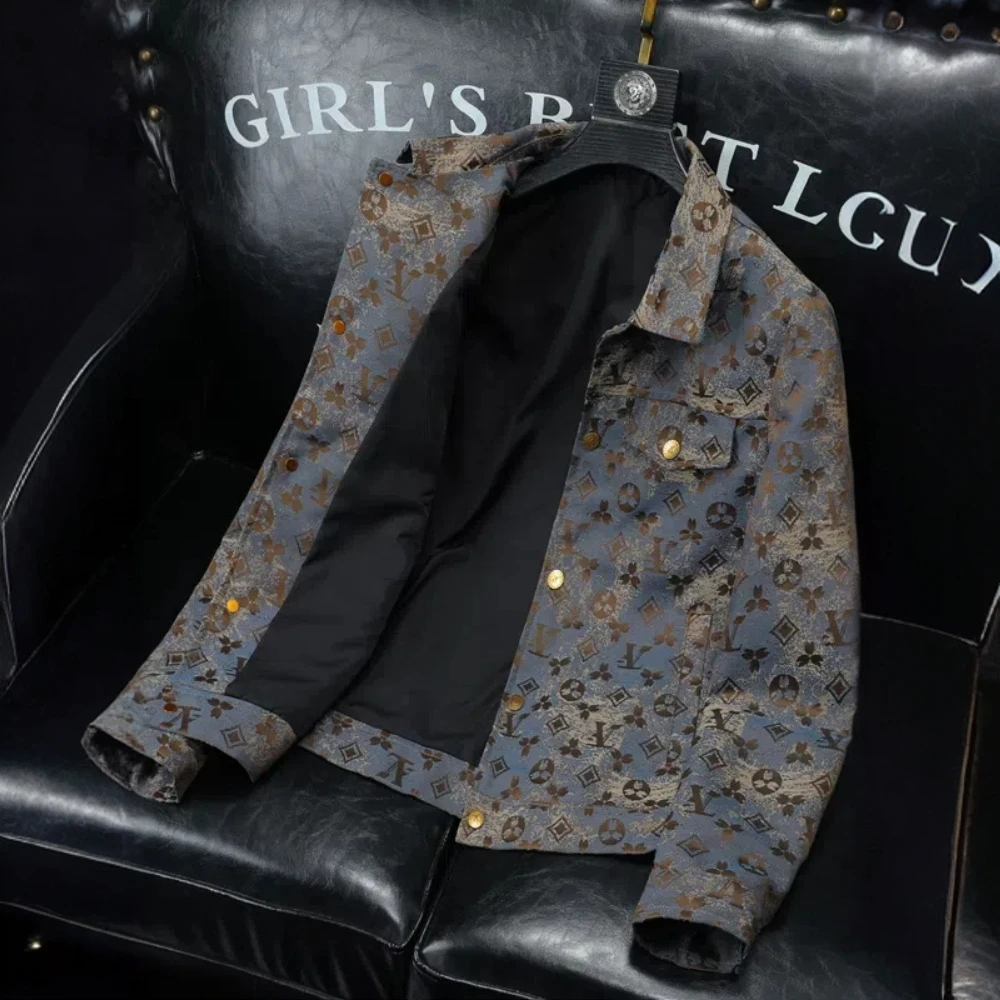 普卡夕赫秋季潮牌休闲男士夹克衫修身翻领潮流轻奢个性提花外套