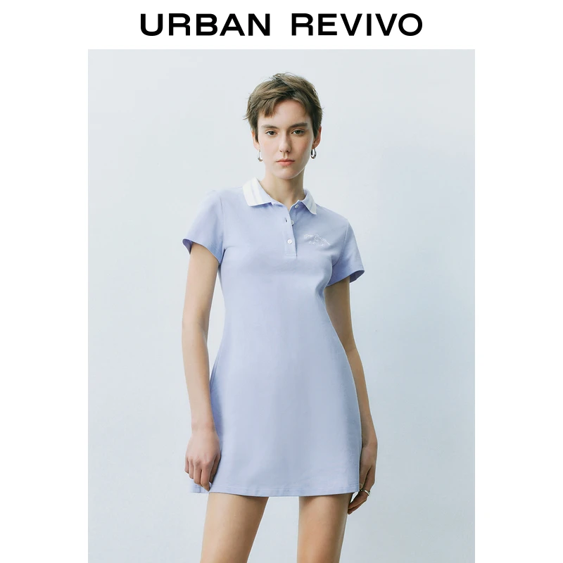 UR2025春季新款女装欧若风学院字母刺绣修身短袖连衣裙UYY750012