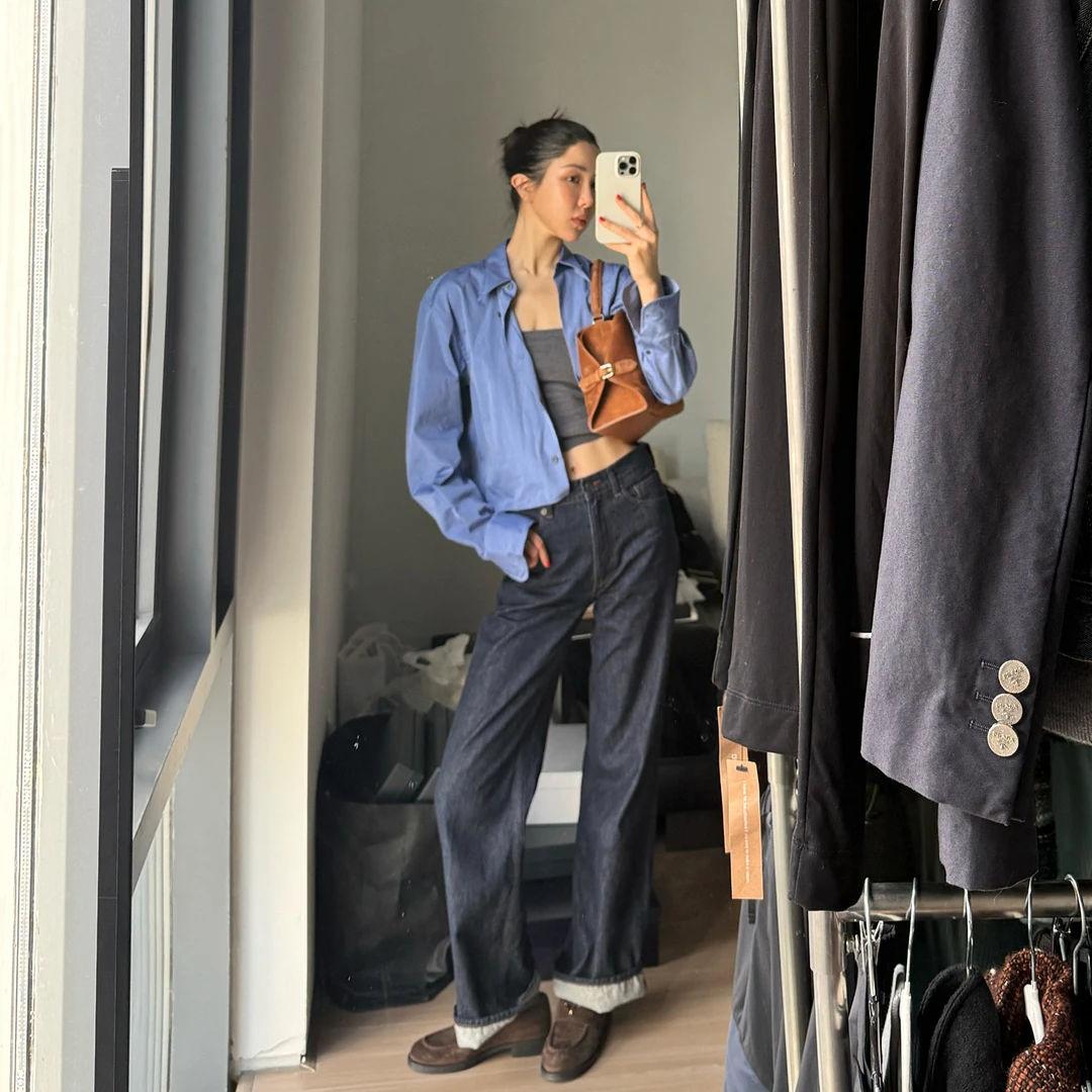 ROMI STUDIO“蓝调时刻”干爽棉质蓝紫色翻领开襟短衬衫RWCSSL3295