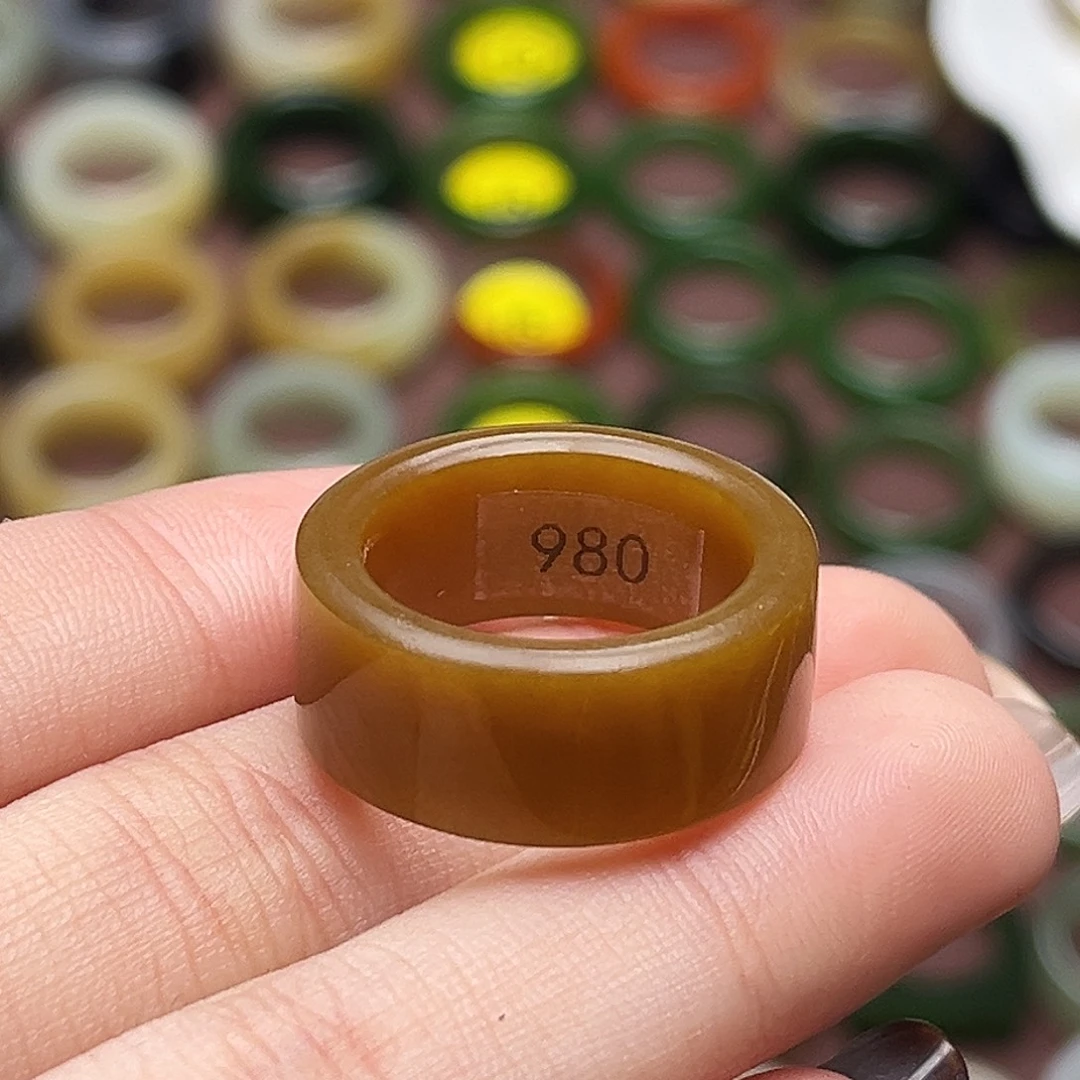 和田玉未镶嵌戒指18.1老红糖直切新品