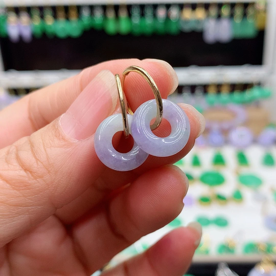 翡翠耳饰18K金镶嵌的