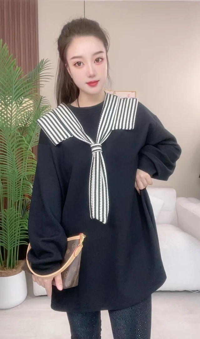 005拼接宽松型韩版不褪色中长款卫衣不起球秋季落肩袖