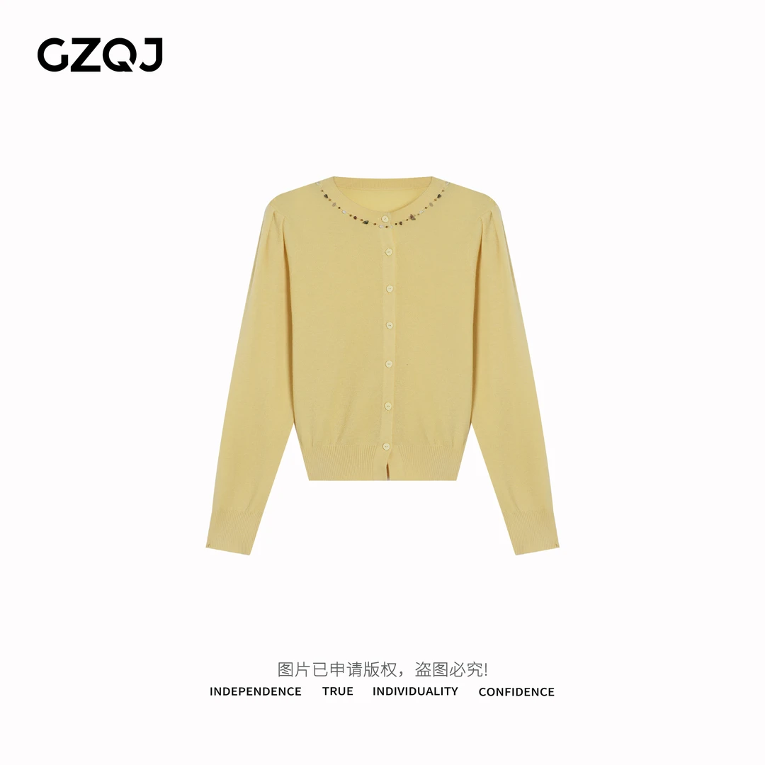 广州琴姐【石光织暖】设计感圆领长袖毛衣针织开衫女春季上衣20613