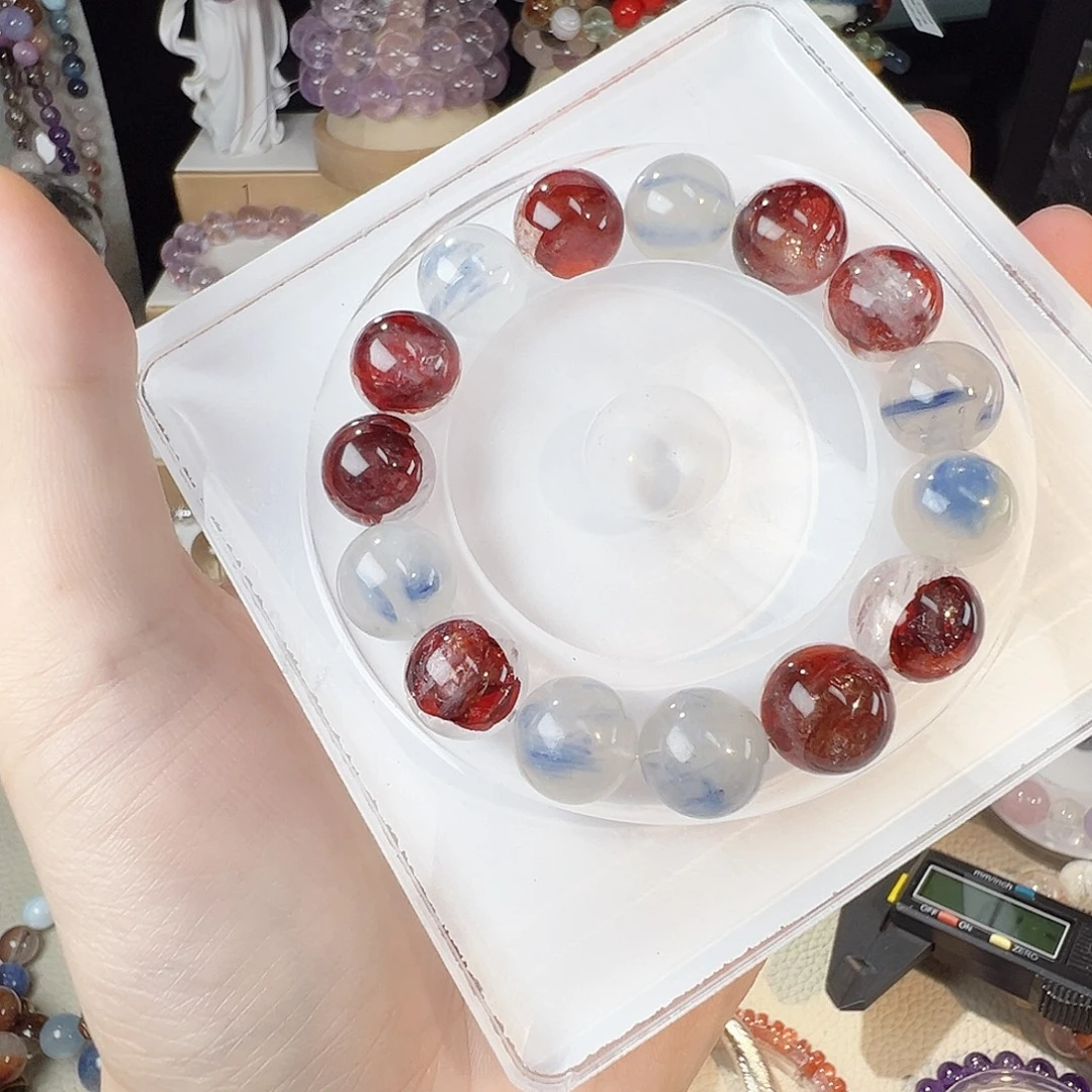 水晶手串未镶嵌玉化蓝晶 牛血红胶花