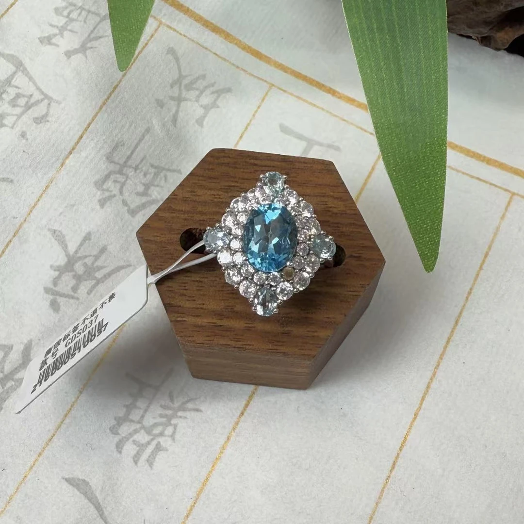 【七七专属】S925瑞士蓝托帕石戒指8*6mm qqdc676