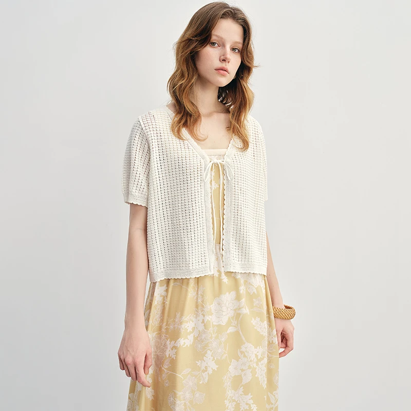 大码女装法式慵懒风镂空设计感显瘦时尚百搭开衫25DS88011