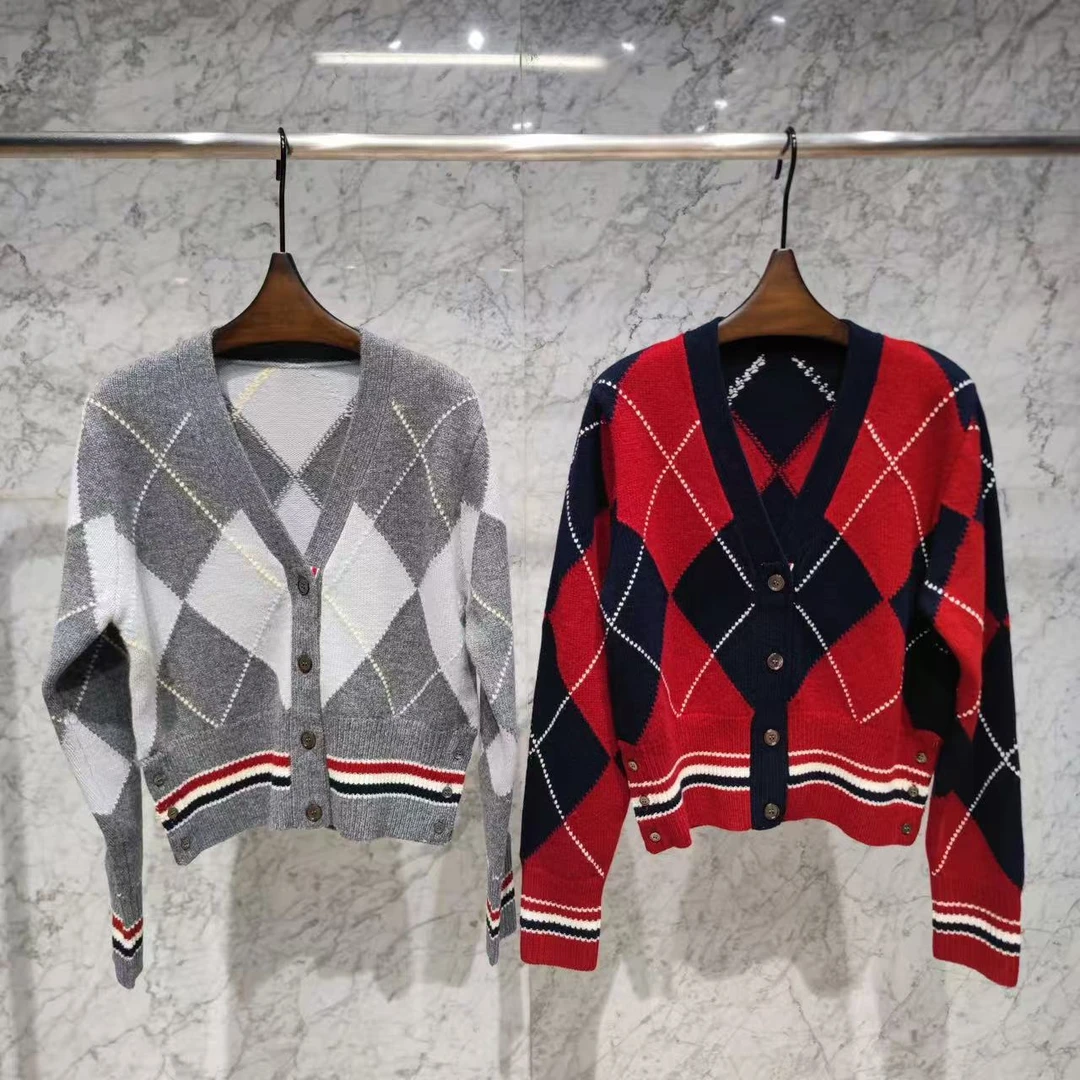 秀场款菱形格羊毛开衫休闲亲肤时尚百搭显瘦菱格针织秋冬