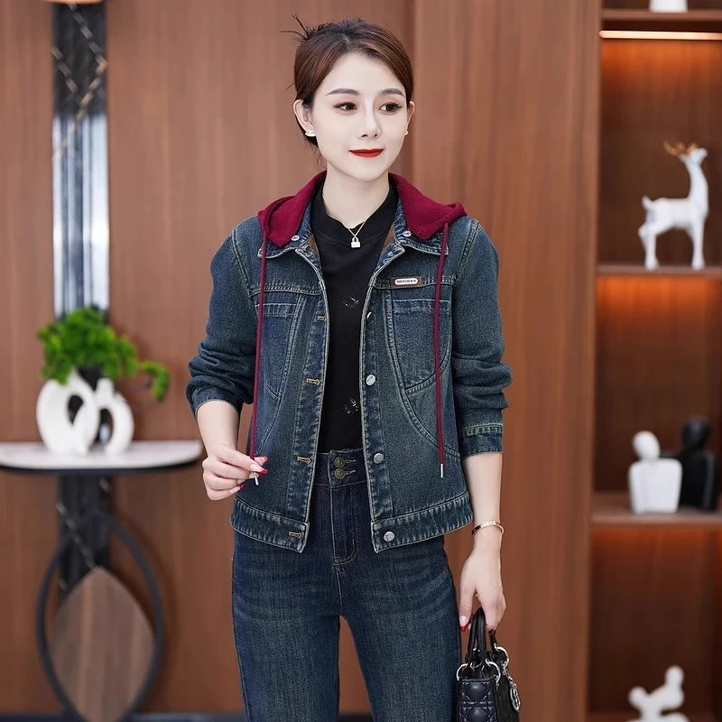拉夏贝尔时尚短款牛仔外套女2025秋季爆款复古设计感夹克衫上衣潮