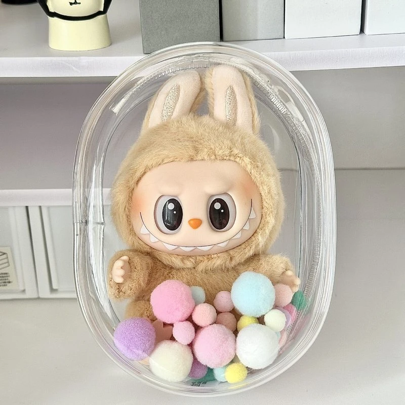 labubu坐坐派对保护套搪胶马卡龙外出遛娃包15cm棉花娃娃痛包防尘