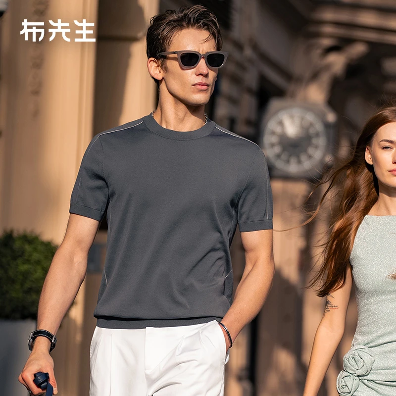 Mr.Bu布先生圆领短袖时尚马鞍肩设计凉感透气男士针织T恤ET16179