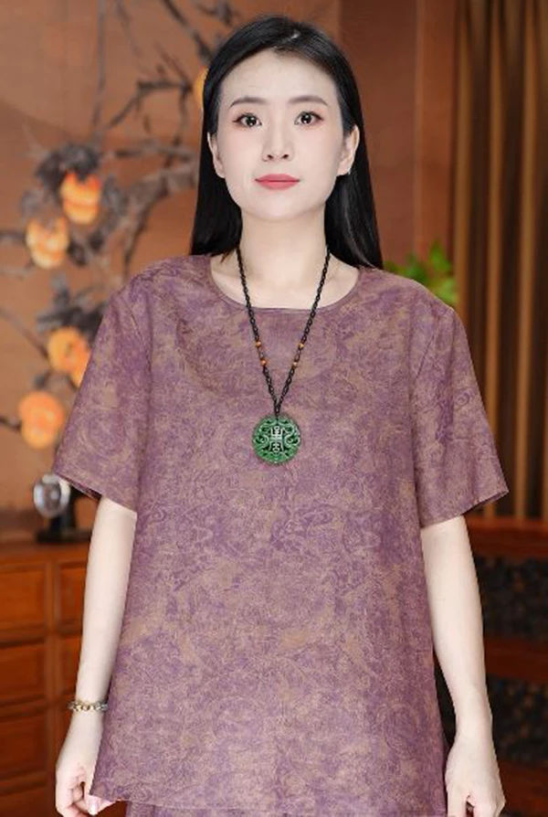 栖栖沐染新款桑蚕丝香云纱双面穿上衣休闲新中式宽松女士T恤50601