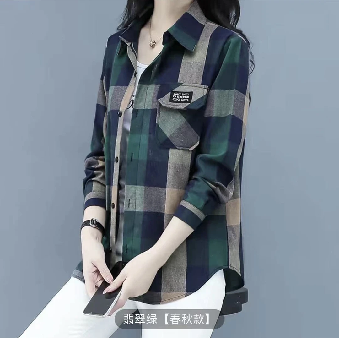 2025新款衬衫春秋宽松显瘦格子衬衫女外搭洋气减龄外套百搭上衣