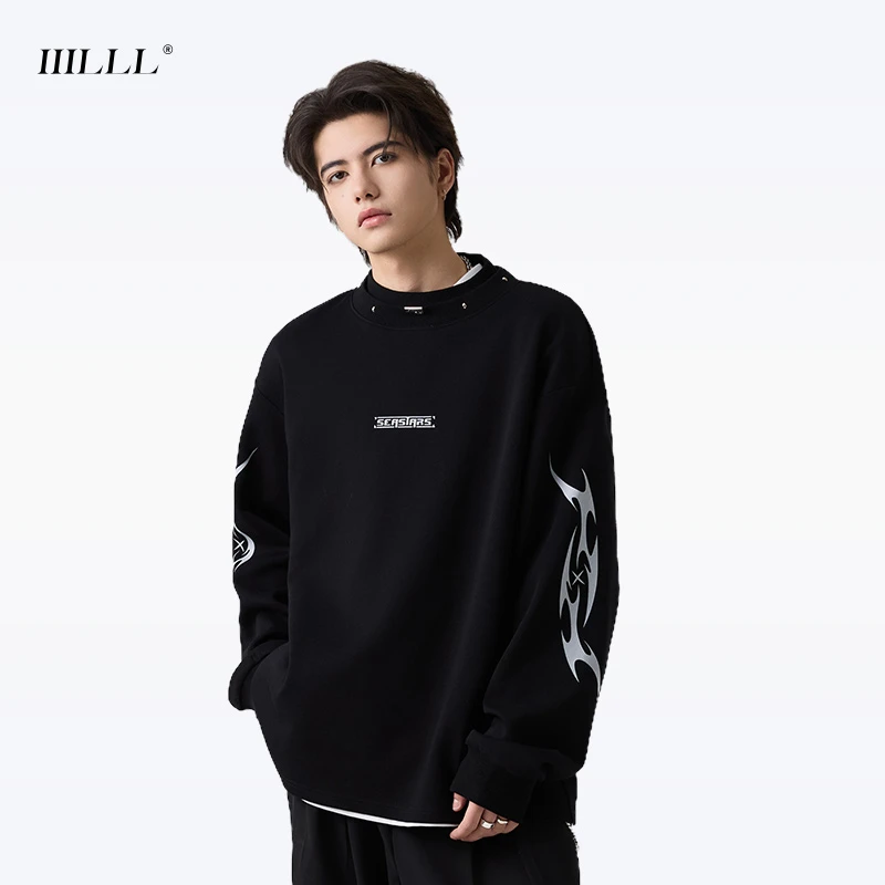 IIILLL童锦程圆领卫衣男女重磅美式复古刺绣印花休闲情侣长袖上衣