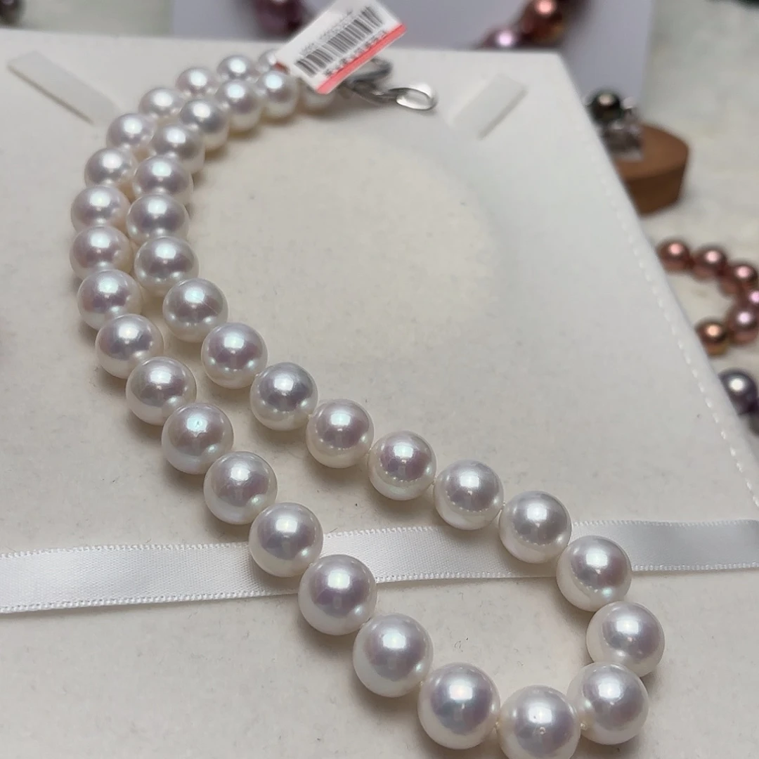 淡水珍珠颈饰银S925镶嵌10-12正圆冷白粉