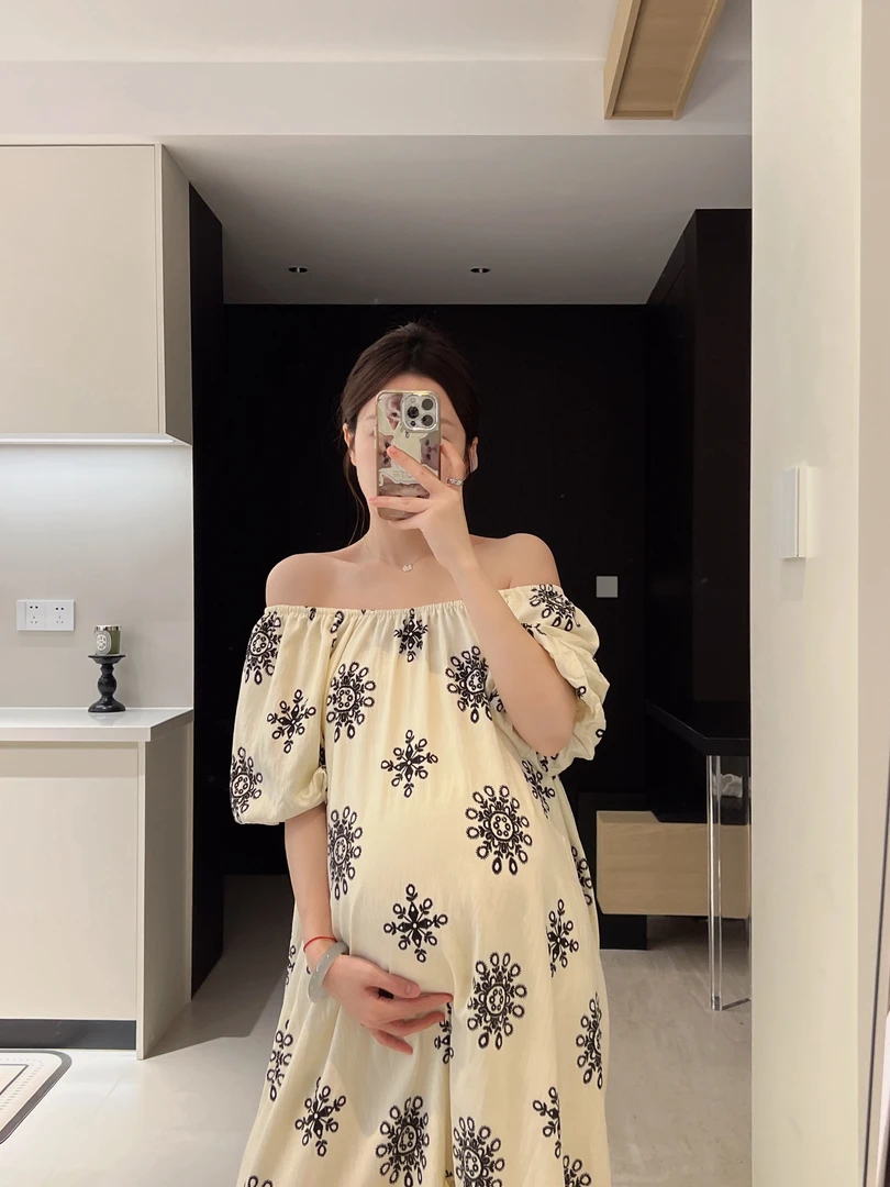 senenmu 两穿一字肩裙 夏款新款显瘦宽松大版型孕妇装连衣裙