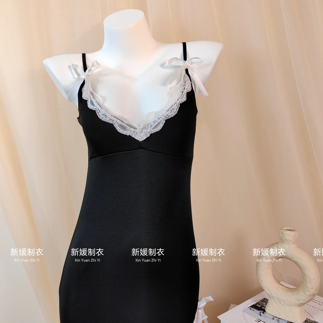 「新媛2号」蕾丝v领吊带裙开叉纯欲睡衣睡裙修身高级感纯欲风