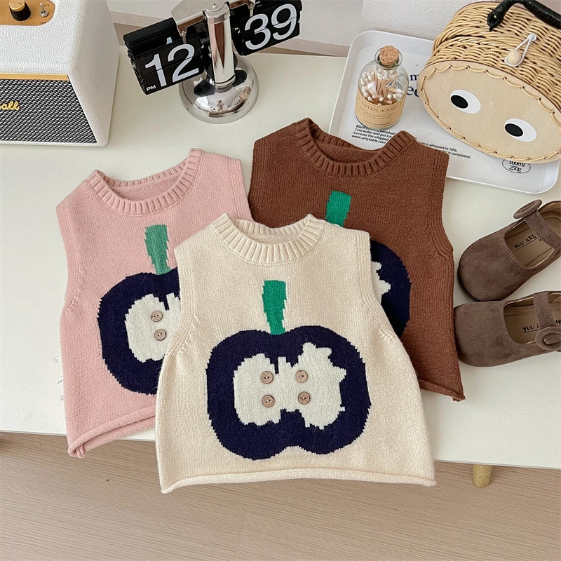 水果可爱春季宝宝背心马甲宝宝卡通毛衣圆领秋冬童装女春秋马夹