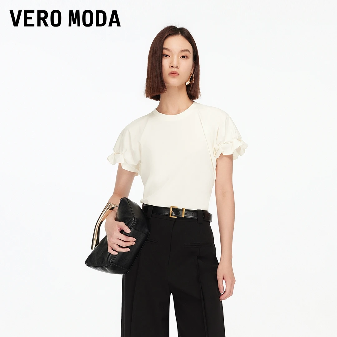 Vero ModaT恤2025秋季新款纯棉纯色百搭简约短袖上衣325301001
