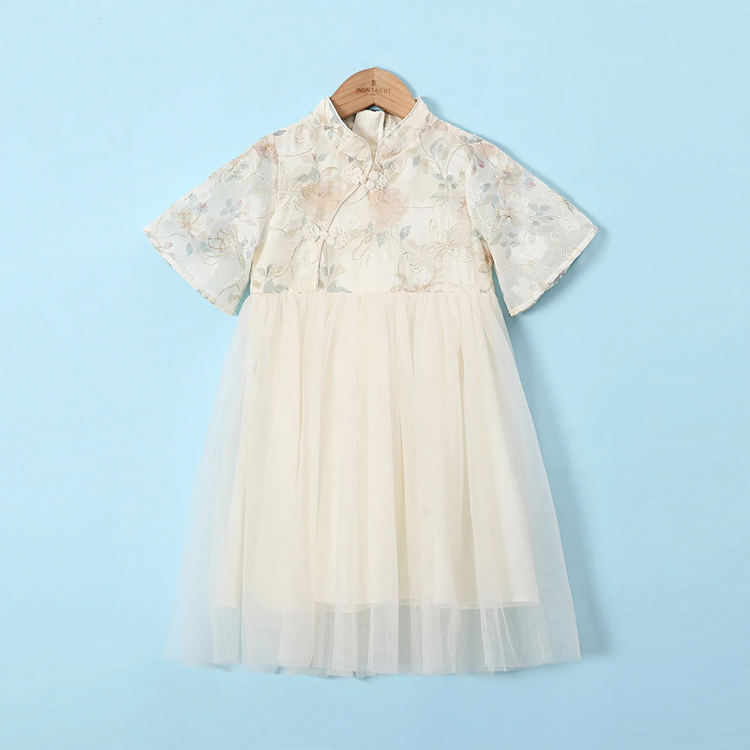 中国风甜美网纱连衣裙女童裙子夏季新款盘扣汉服蓬蓬公主裙潮A124