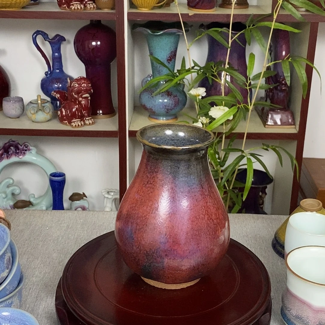 瓶钧瓷煤烧花瓶国工手拉胚