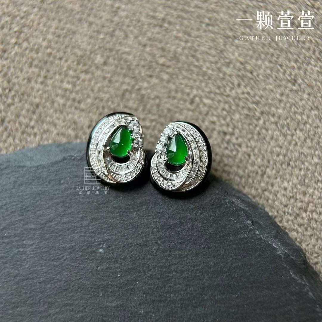 【海螺公主】一颗萱萱天然翡翠S925银镶精致耳饰气质时尚耳饰120177