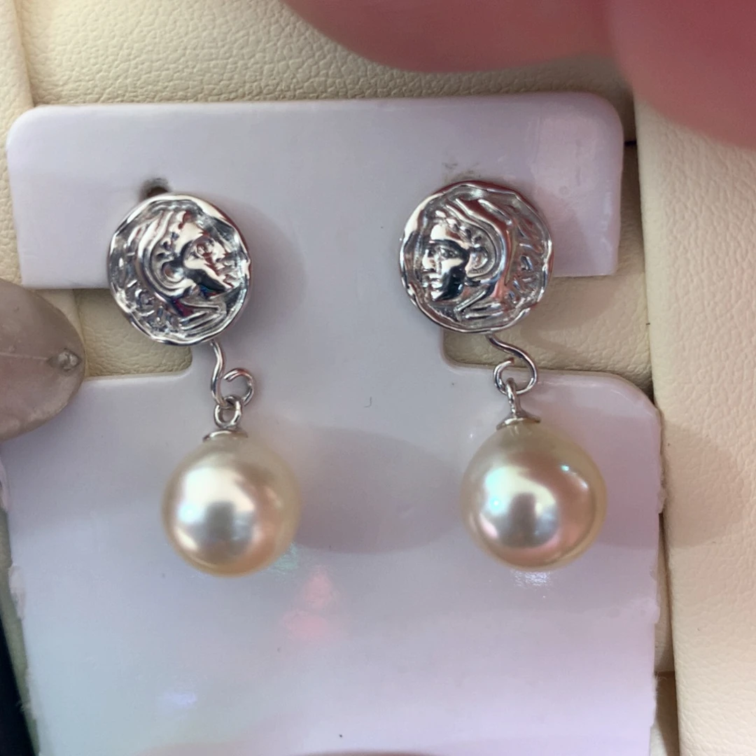 银S925镶嵌耳饰海水珍珠