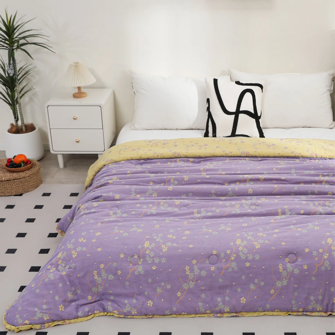 【梅花烙—单人被】1.5*2.0米全棉色织双层纱被子可机洗