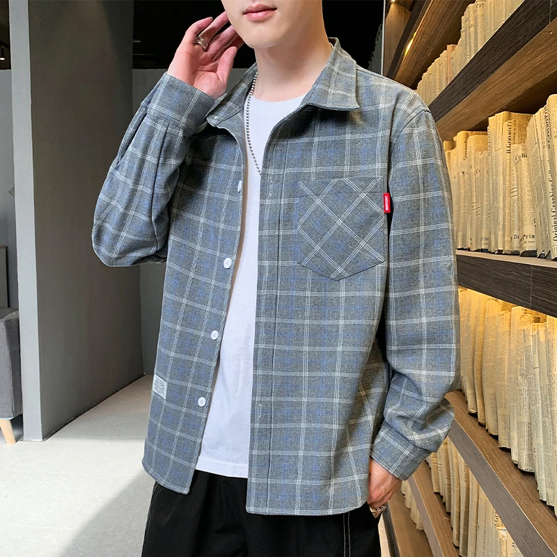 外套百搭休闲格子男士男士长袖春秋季宽松潮流港风设计款