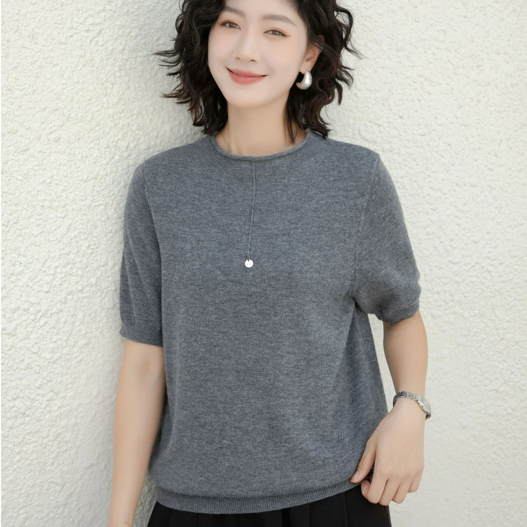 韩衣奇迹全羊毛短袖复古港风常规款薄款针织老钱风松弛感女装贵气