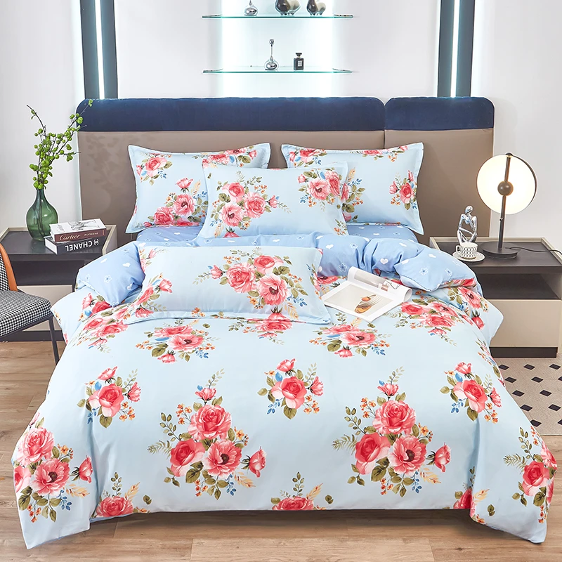 轻奢高级印花床品透气斜纹亲肤磨毛四件套富贵花开