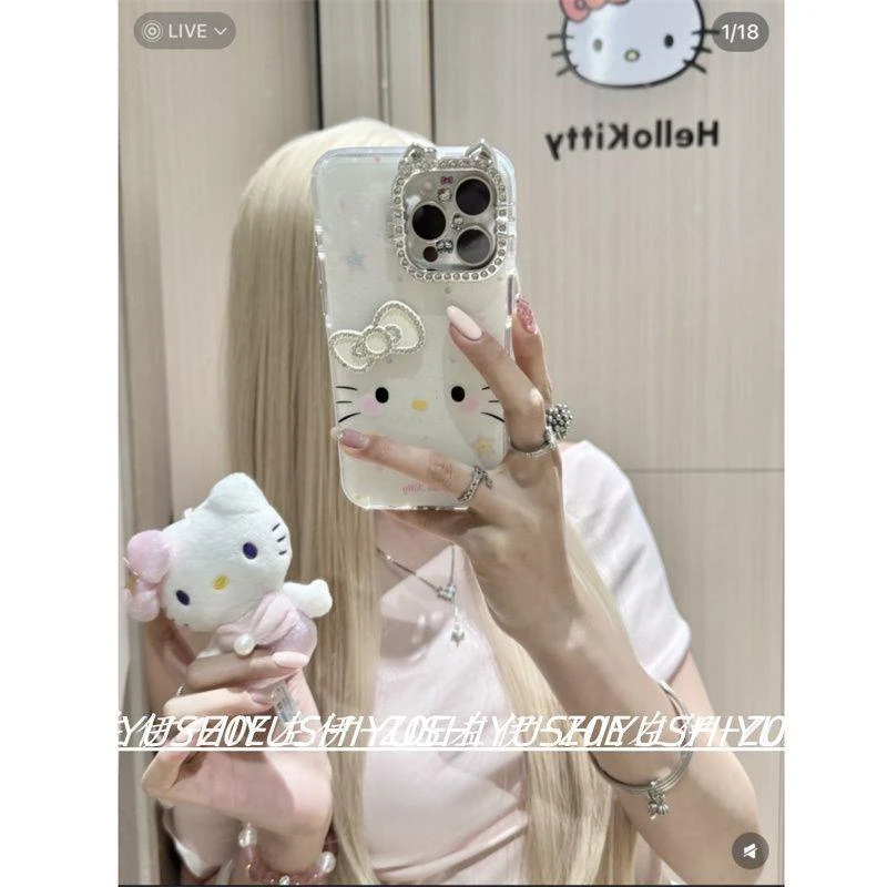 可爱星星KT表情闪钻猫咪镜头框苹果16promax/ iPhone1514手机壳13