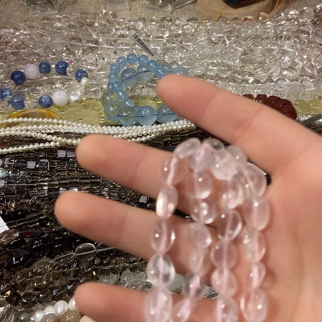 珠宝半成品紫晶银S925镶嵌粉水晶糖豆