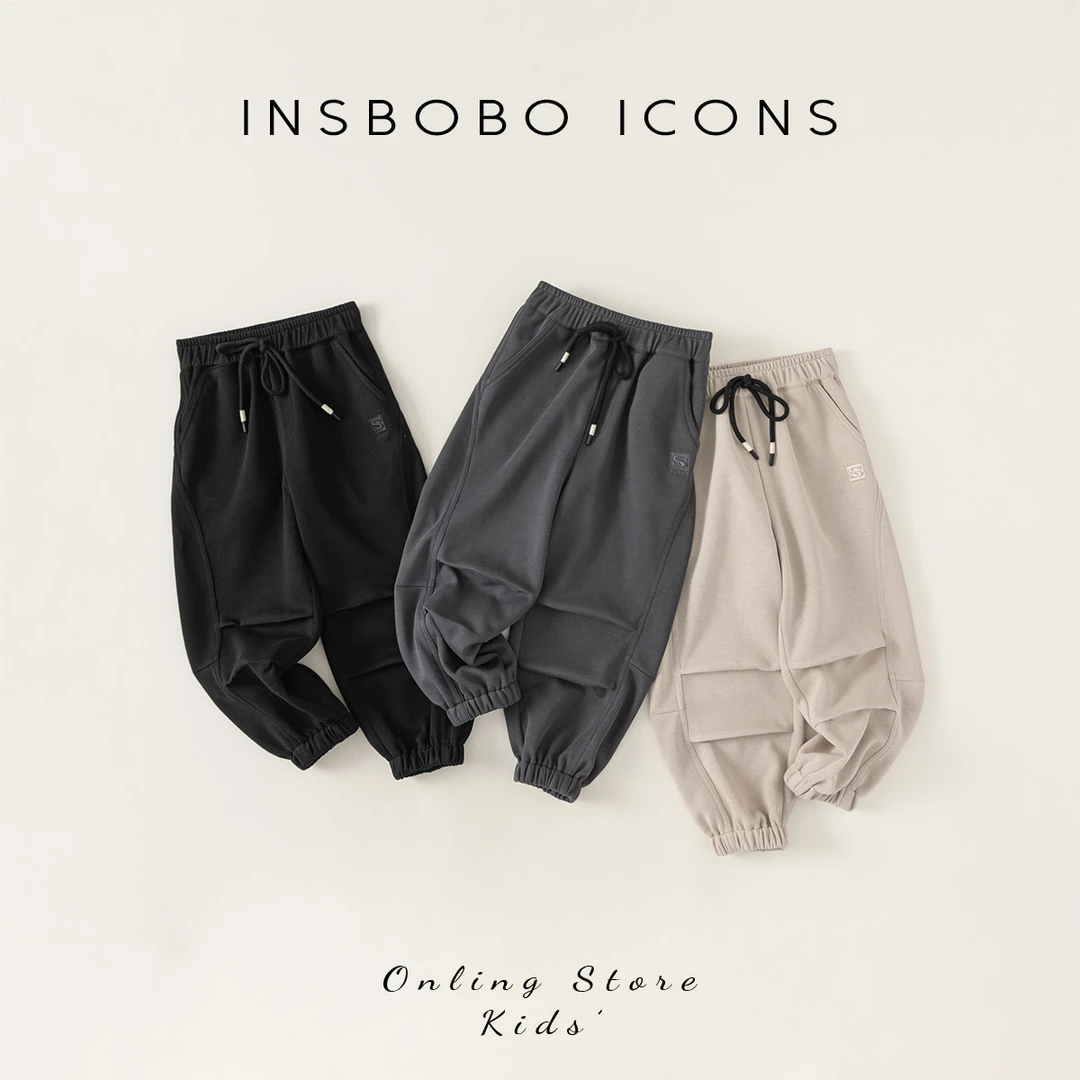 INSbobo男童裤子春季新款儿童束脚裤纯色休闲QK64013