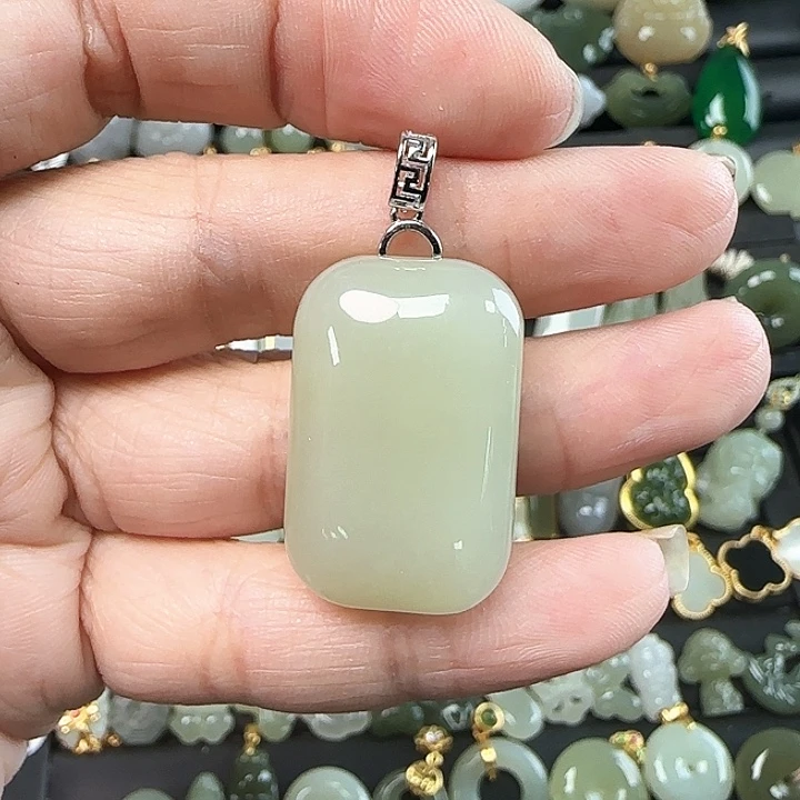 和田玉银S925镶嵌吊坠(不含链)