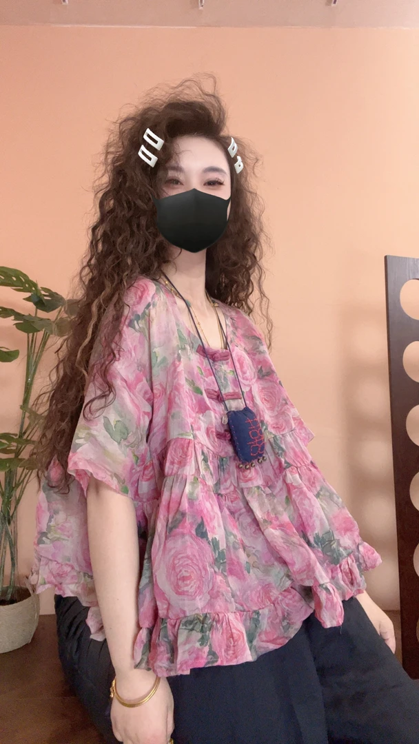 museguhui/木色古汇2436#夏季休闲气质苎麻衫复古气质碎花印花甜