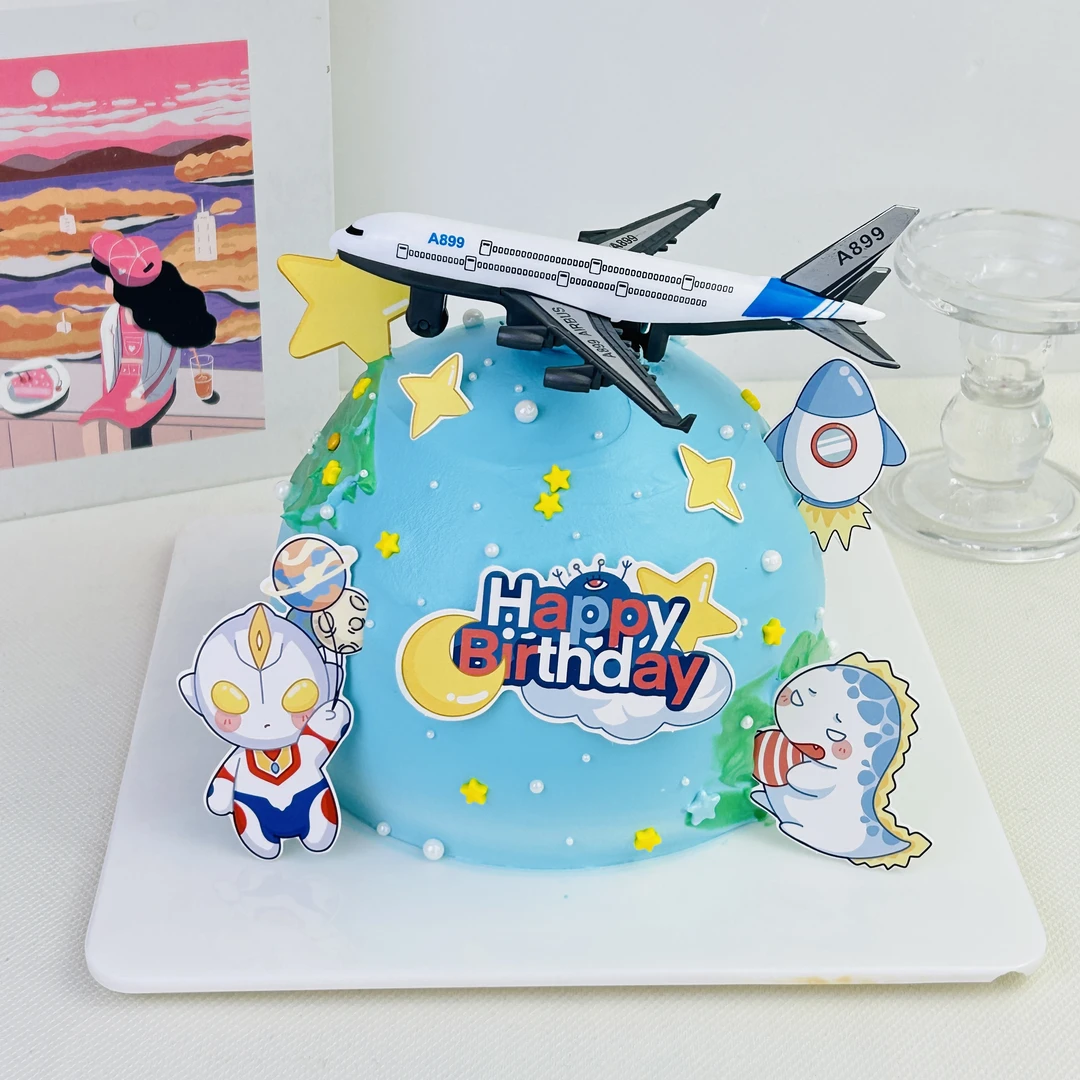 六一【儿童节】男孩蛋糕装饰插牌凹凸曼系列飞机模型烘焙装扮材料包