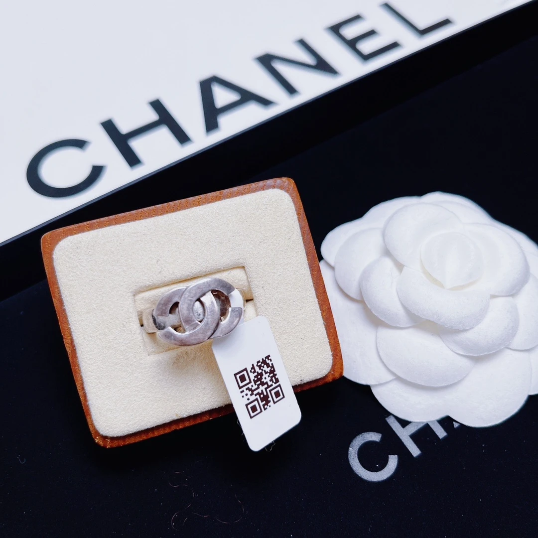 95新 Chanel/香奈儿 柚礼中古/香奈儿银色双C戒指LZ401030