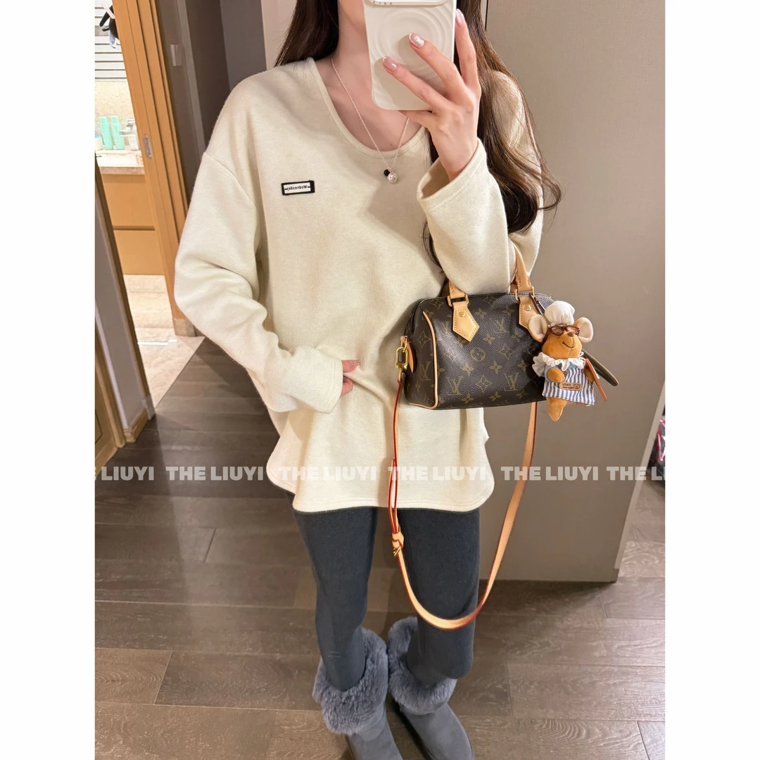 【LIUYI】糯米衫~秋冬宽松亲肤磨毛绒感长袖上衣511058